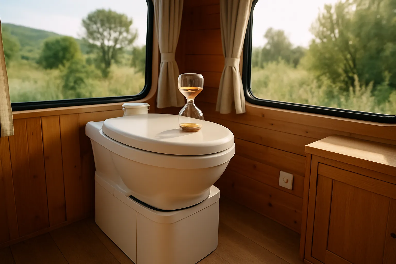 Gut gepflegte Trenntoilette im Wohnmobil nach mehreren Jahren Nutzung