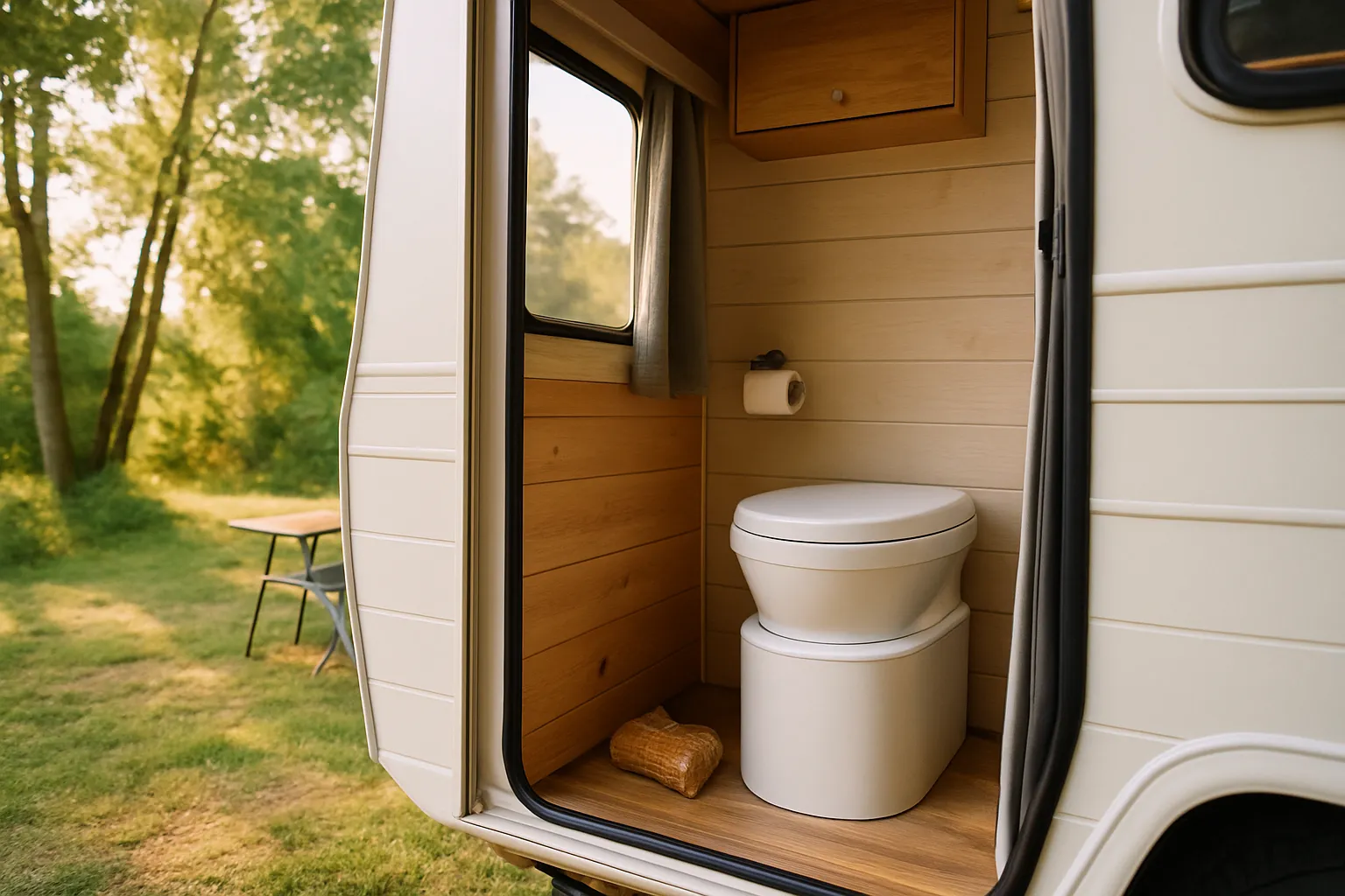 Trenntoilette perfekt installiert in einem modernen Wohnwagen